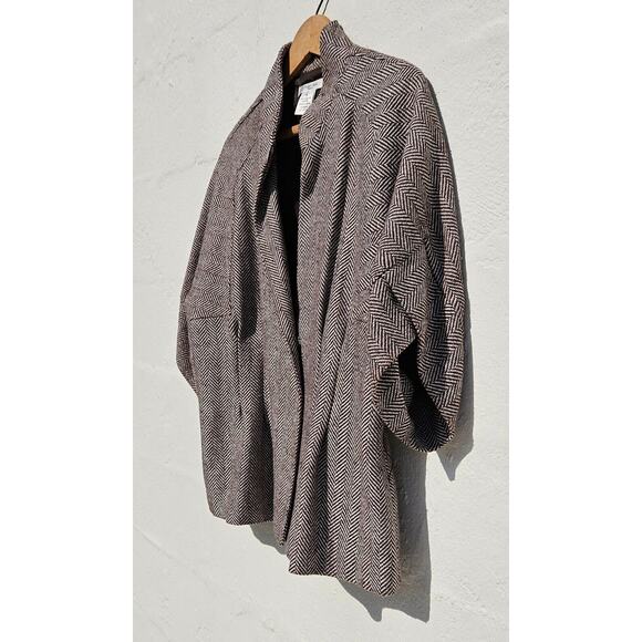 Vertigo Paris Blazer Womens XL Brown Ivory Herringbone Wool Blend Open Jacket - Picture 2 of 12